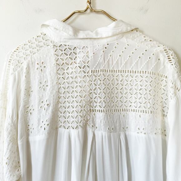 Urban Outfitters Carter White Eyelet Oversized Button down Shirt M - Picture 7 of 10